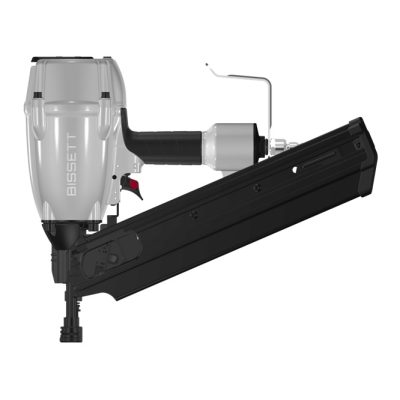 Clou à charpente BISSETT 2 3/8" 34° sur fond neutre avec mise au point sur la tête et l’angle