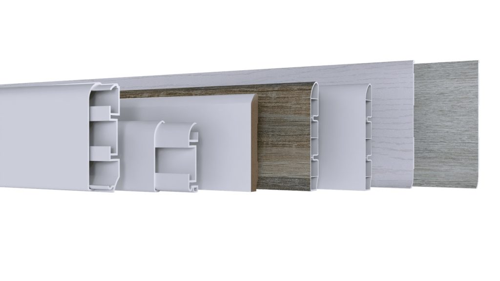 Base avant Spyder 36" gris pâle PVC sur fond blanc, vue détaillée du profil