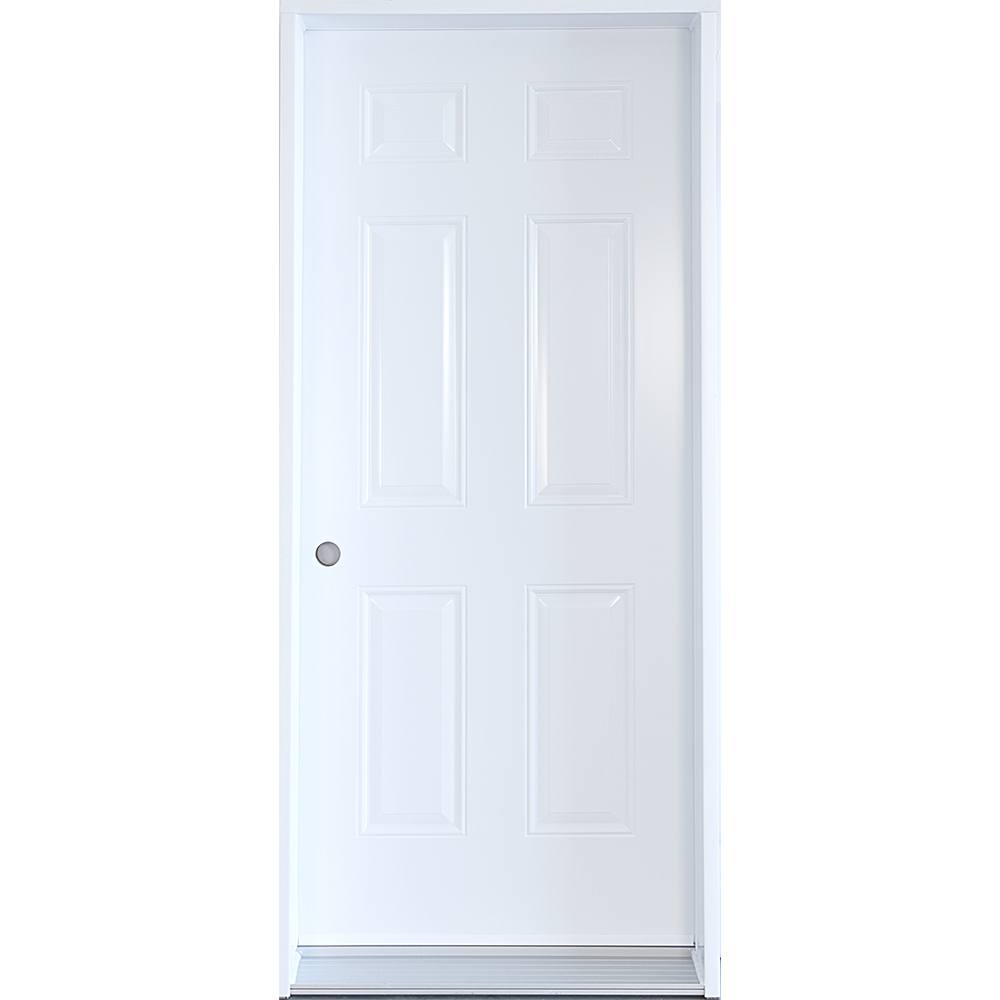 Porte d’acier B01 34 po ouverture droite sur fond neutre avec mise au point sur le panneau et le cadre