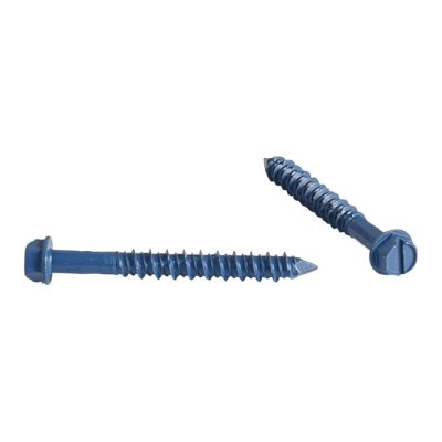 Vis à béton bleu 1/4" x6" HEX 75pcs sur fond blanc focus têtes hex