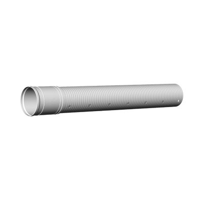 Ponceau Soleno TripleFlo 3 m HDPE triple paroi non perforé sur fond de chantier avec mise au point sur la conduite.