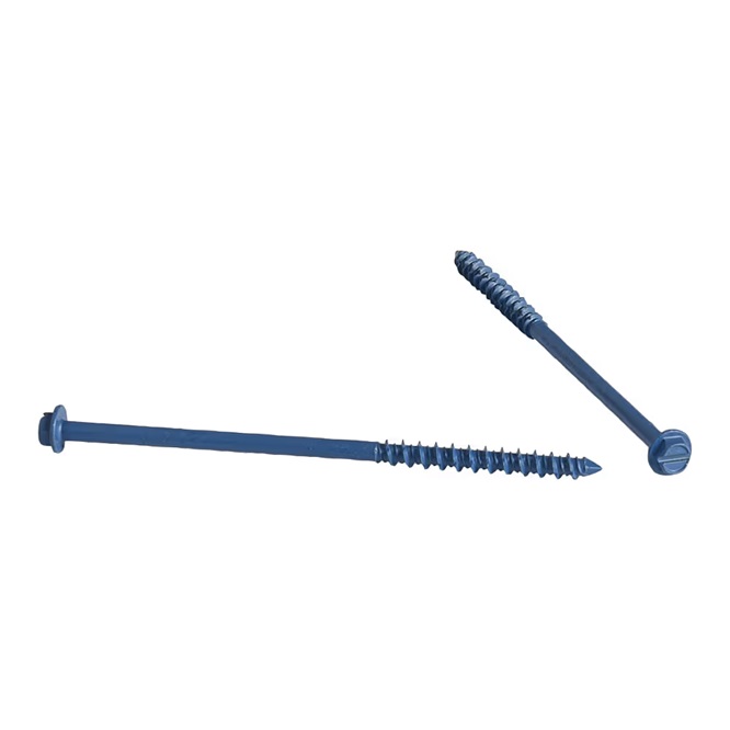 Vis à béton 3/16" x 4" tête hexagonale sur fond clair, vue détaillée du filetage