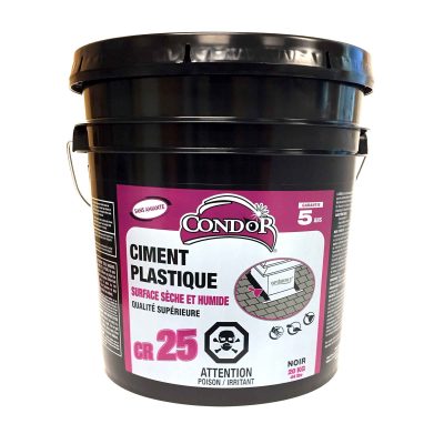 Ciment plastique CR25020 20 kg noir sac sur fond neutre prêt pour collage réparation étanchéité.