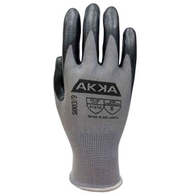 Gant en polyester gris modele G9 enduit de caoutchouc photographie sur fond neutre avec mise au point sur la surface texturée