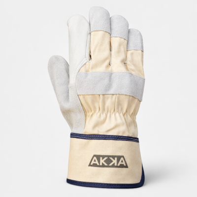 Gant paume cuir avec dos en coton modele G9 photographie sur fond neutre avec mise au point sur la texture du cuir et du tissu