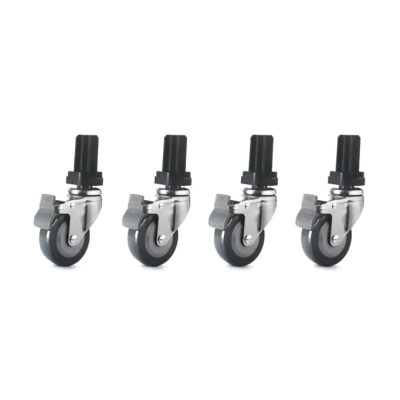 Kit de 4 roulettes pivotantes pour BBQ Napoléon Prestige S82003 sur fond blanc mettant en évidence le frein et le caoutchouc