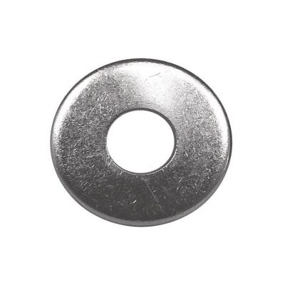 Rondelle plate 1/4 po en acier sur fond neutre avec vue détaillée du diamètre