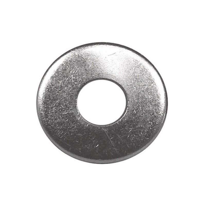 Rondelle plate 1/4 po en acier sur fond neutre avec vue détaillée du diamètre