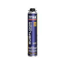 Canette TYTAN Subfloor Adhesive 29 oz sur fond neutre, vue de côté avec étiquette visible