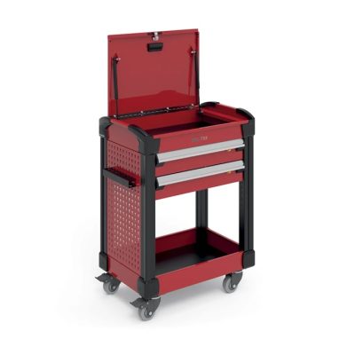 Chariot Multitek 2 tiroirs Orange Sienna en acier sur fond neutre, vue en perspective