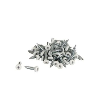 Vis à fascia Kaycan #144201 #6 x 5/8'' blanc sur fond blanc mise au point sur tête cylindrique et embout carré