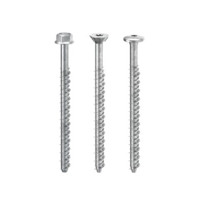 Ancrage à béton Spike Carbon MH 3/16" x 3" 100 pcs photographié sur fond blanc avec mise au point sur la pointe Spike et le filetage