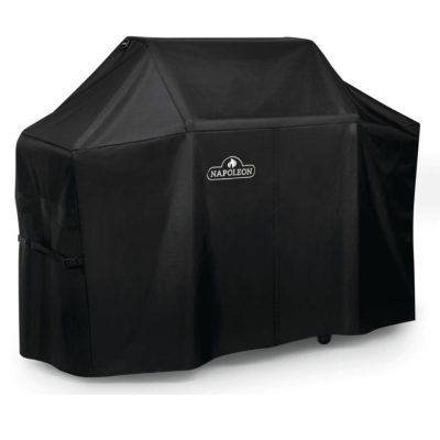 Housse pour BBQ encastré Prestige 500 Napoléon photographiée sur fond neutre avec mise au point sur les sangles et ventilation