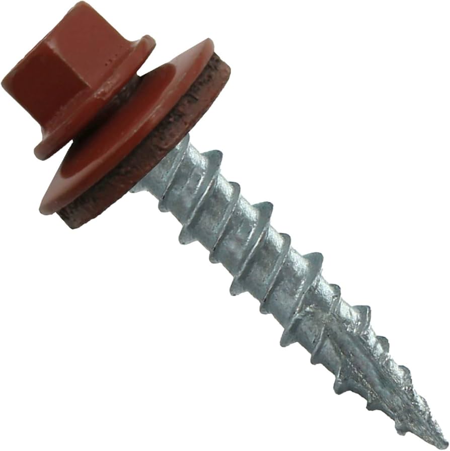 Vis à tôle no 9 1" rouge vif photographiée sur fond neutre avec mise au point sur la finition et le filet