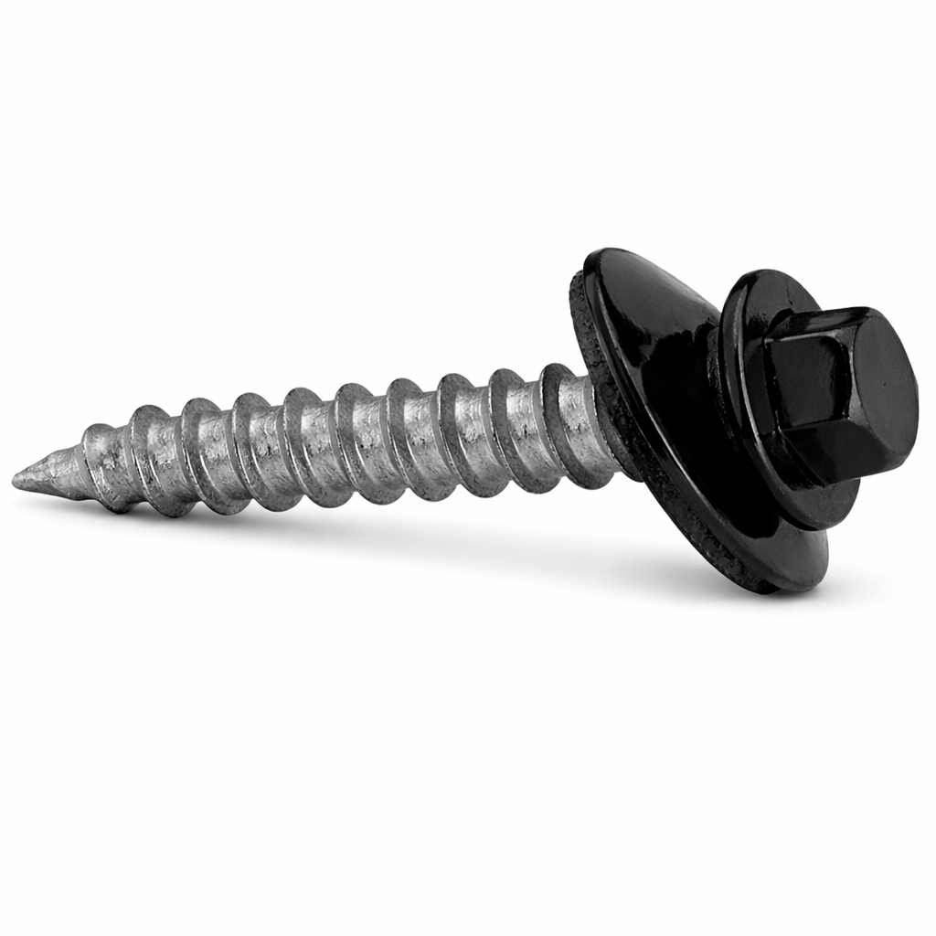 Vis à tôle #9 x 1" blanc 8317 galvanisé acier tête hexagonale rondelle néoprène sur fond blanc