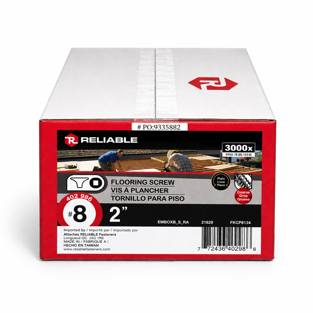 Vis à plancher #8 2″ pack 3000 vis acier sur fond blanc