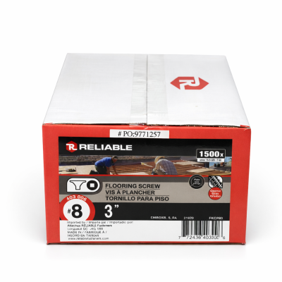 Vis à plancher #8 3″ pack 1500 vis acier sur fond blanc