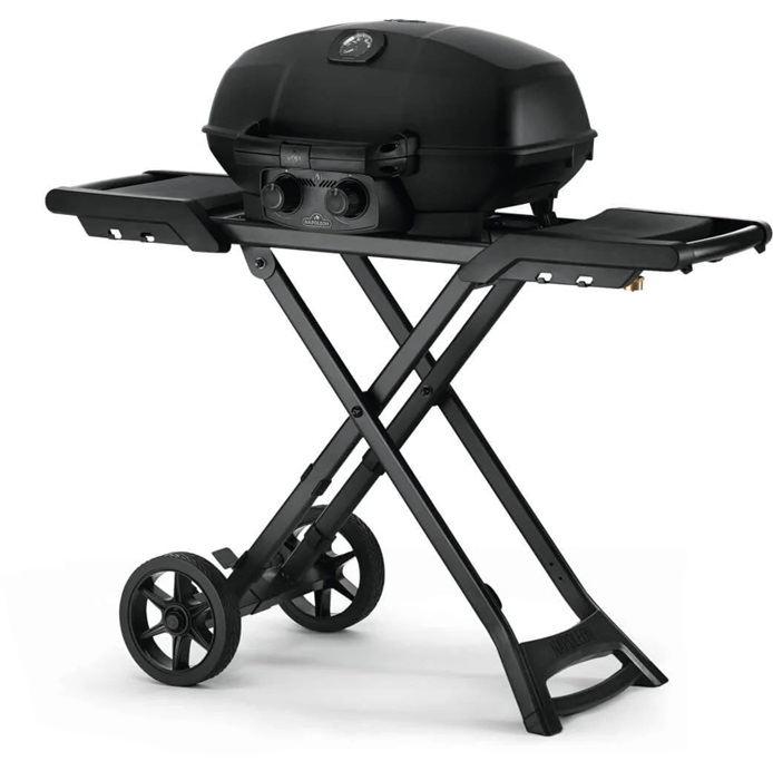 BBQ Napoléon TravelQ Phantom Pro 285 avec chariot pliable noir photographié sur fond neutre