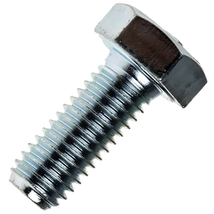 Vis structurale STR 5/16" x 6" acier tête hexagonale sur fond blanc, vue en détail des caractéristiques