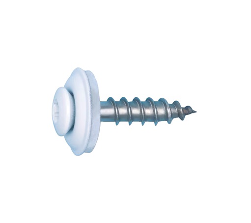 Vis à tôle no 9 2" blanche modèle 8317 photographiée sur fond neutre avec mise au point sur la finition et le filet