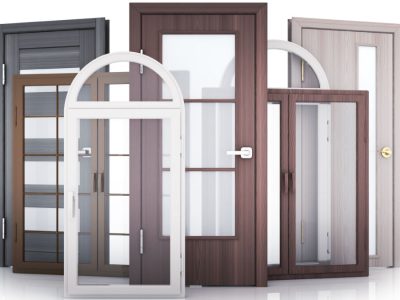 Advertising Windows and doors on white background. 3d illustration